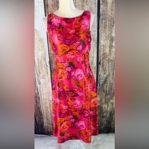 L.K. Bennett Hot Pink Silk Dress & Roses Size 6